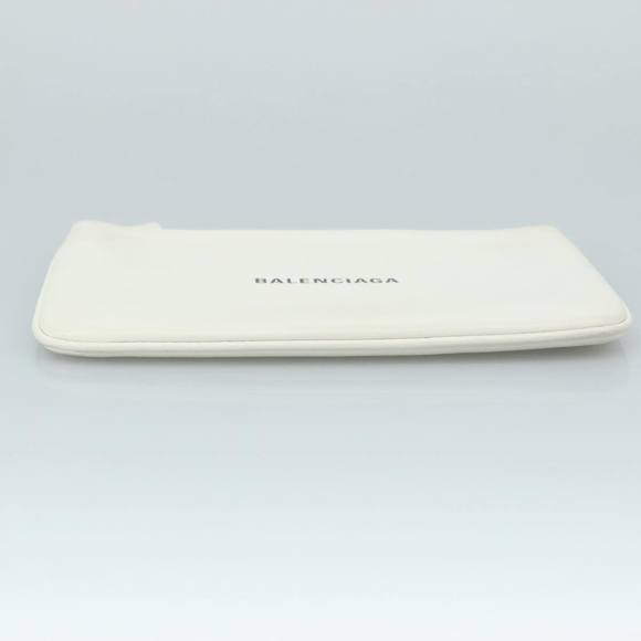 BALENCIAGA Pouch Leather White Silver 551992 Auth bs21014